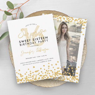 Invitación Purpurina de oro Foto de Confetti Sorpresa Dulce 1