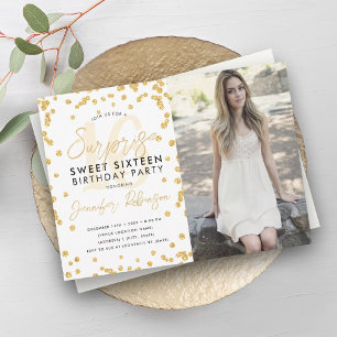 Invitación Purpurina de oro Foto de Confetti Sorpresa Dulce 1