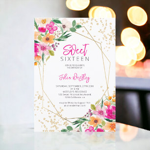 Invitación Purpurina de oro foto de ilustracion floral Sweet