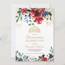 Invitación purpurina de oro foto de tiara Quinceañera