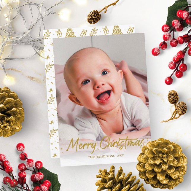 Invitación Purpurina de oro Foto manuscrita Feliz Navidad (Subido por el creador)