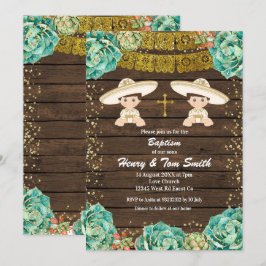 Invitación Purpurina de oro gemelo Fiesta Boy Baptism Christe