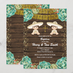 Invitación Purpurina de oro gemelo Fiesta Boy Baptism Christe