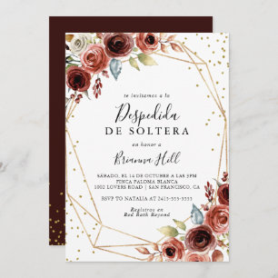Invitación Purpurina de oro geométrico ducha de novia español
