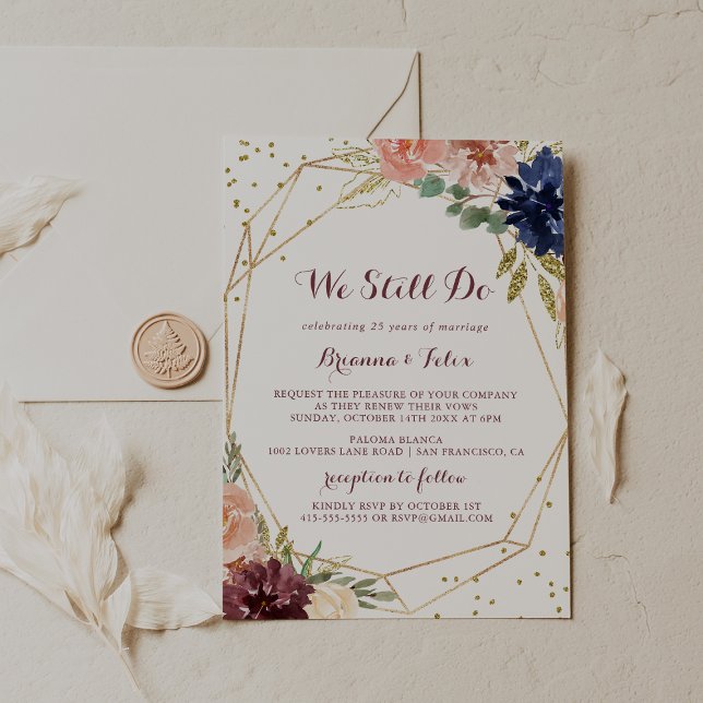 Invitación Purpurina de oro geométrico que aún prometemos ren (Subido por el creador)