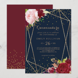 Invitación Purpurina de oro geométrico Red Quinceañera