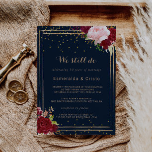 Invitación Purpurina de oro geométrico Red Tropical Vow Renov