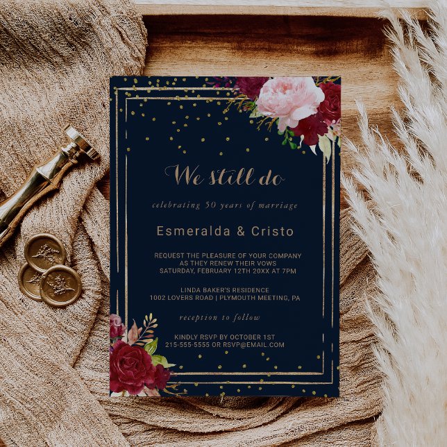 Invitación Purpurina de oro geométrico Red Tropical Vow Renov (Subido por el creador)