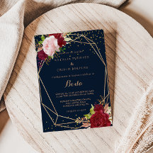 Purpurina de oro geométrico y Boda tropical rojo