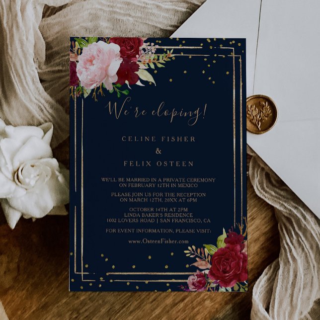 Invitación Purpurina de oro geométrico y recepción de Elopeme (Subido por el creador)