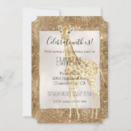 Invitación Purpurina de oro Giraffe Animal Print