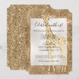 Invitación Purpurina de oro Giraffe Animal Print