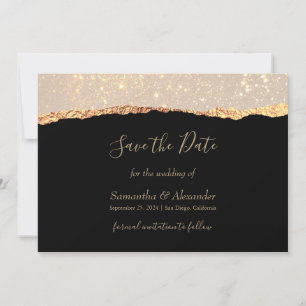 Invitación Purpurina de oro Glam Black Save the Day card