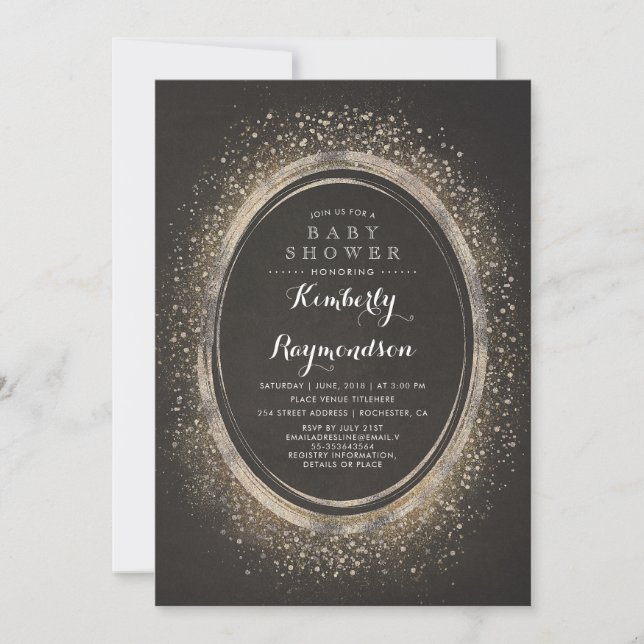 Invitación Purpurina de oro Glam | Elegante Baby Shower Vinta (Anverso)