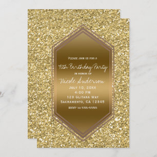 Invitación Purpurina de oro Glam Shine Fiesta de cumpleaños C
