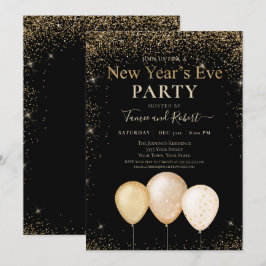 Invitación Purpurina de oro globa Fiesta de Nochevieja