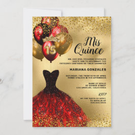 Invitación Purpurina de oro Globos Vestido de Borgoña Quincea