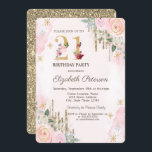 Invitación Purpurina de oro gotea flores rosadas 21 cumpleaño<br><div class="desc">Un purpurina moderno,  de moda y glamuroso gotea,  flores en un fondo rosa.</div>
