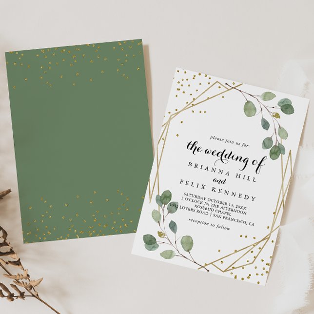 Invitación Purpurina De Oro Greenery Eucalyptus El Boda De (Subido por el creador)