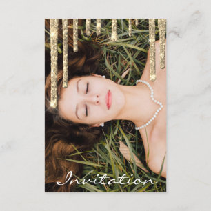 Invitación Purpurina de oro gris gotea ducha de novias de cum