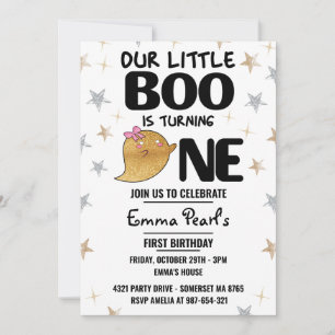 Invitación Purpurina de oro Halloween Primer Chica de cumplea