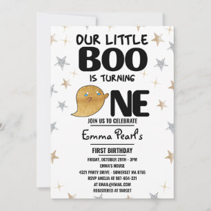 Invitación Purpurina de oro Halloween Primer Fiesta de cumple