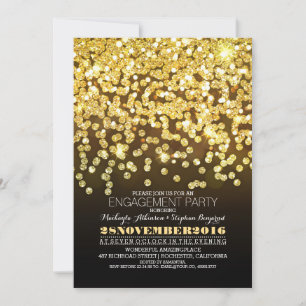 Invitación purpurina de oro luces de cadena de la fiesta de c