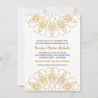 Invitación Purpurina de Oro Mandala 50° aniversario de Boda