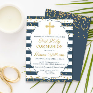 Invitación Purpurina de oro Marina Azul Primera Comunión Sant