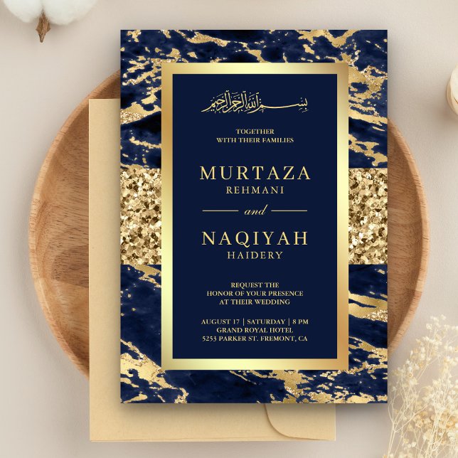 Invitación Purpurina de oro Marina Boda musulmana de mármol a (Subido por el creador)