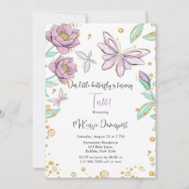 Invitación Purpurina de oro Mariposa Flor Niña Fiesta de Cump
