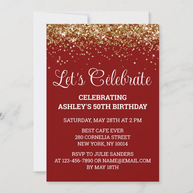 Invitación Purpurina de oro marrón 50 cumpleaños celebremos (Anverso)