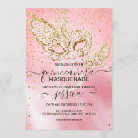Purpurina de oro Mascarada de seda rosa Quinceañer