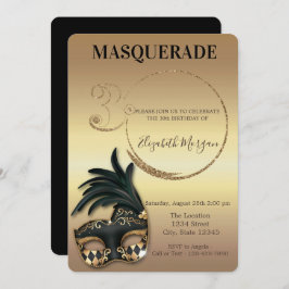 Invitación Purpurina de oro Masquerade 30 cumpleaños