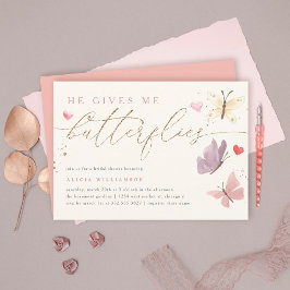 Invitación Purpurina de oro me da mariposas ducha de novia