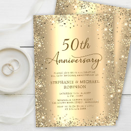 Invitación Purpurina de oro Metálico 50 aniversario Boda