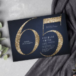 Invitación Purpurina de oro minimalista de la marina moderna<br><div class="desc">Moderna invitación minimalista para la fiesta de cumpleaños número 65, con elegantes detalles de purpurina en oro falso número 65 y detalles de su fiesta en el clásico estilo serif con fondo azul marino, sencilla y elegante, gran sorpresa invitación de cumpleaños para adultos. el color de fondo puede cambiarse a...</div>