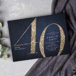 Invitación Purpurina de oro minimalista de la marina moderna<br><div class="desc">Moderna invitación minimalista de cumpleaños número 40 con elegantes detalles de purpurina de oro falso número 40 y los detalles de su fiesta en el clásico estilo serif con fondo azul marino, sencilla y elegante, gran sorpresa invitación de cumpleaños para adultos. el color de fondo puede cambiarse a cualquier color...</div>