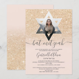 Invitación purpurina de oro moda murciélago de estrella de co