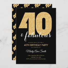 Invitación Purpurina de oro moderno 40 y fabulosa fiesta de c