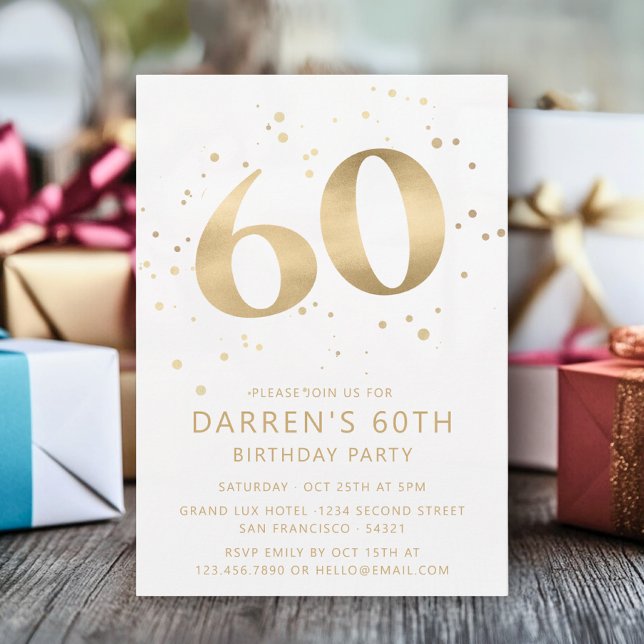 Invitación Purpurina de oro moderno 60 años (Subido por el creador)