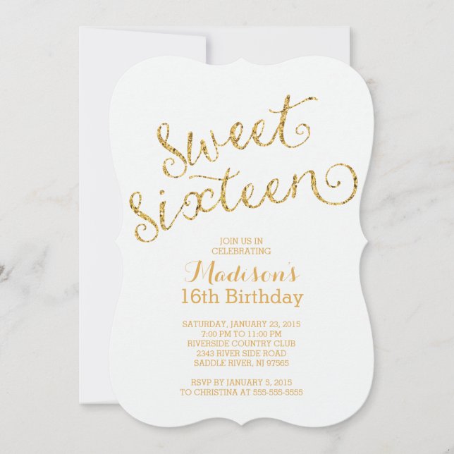 Invitación Purpurina de oro moderno dulce fiesta de cumpleaño (Anverso)