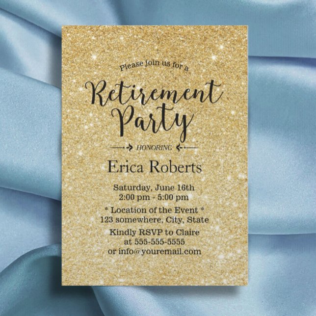 Invitación Purpurina de oro moderno esparce Fiesta de jubilac (Subido por el creador)
