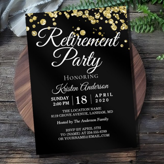 Invitación Purpurina de oro moderno esparce Fiesta de jubilac (Subido por el creador)