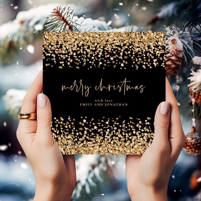 Invitación Purpurina de oro moderno Feliz Navidad Negro (Subido por el creador)