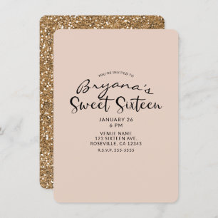 Invitación Purpurina de oro moderno Glam Sweet 16 Dieciséis F