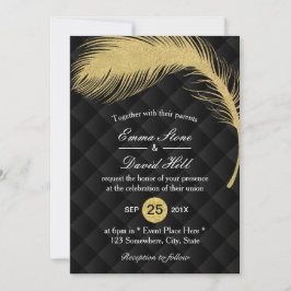 Invitación Purpurina de oro moderno Peacock Feather Boda de l