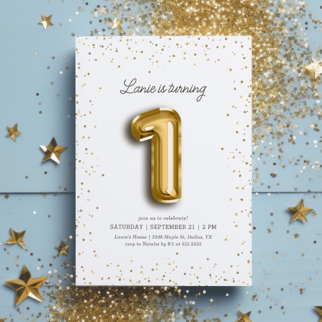Invitación Purpurina de oro moderno Relieve metalizado globo  (Subido por el creador)