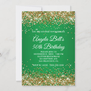 Invitación Purpurina de oro Monograma Green Ombre 50 cumpleañ