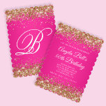 Invitación Purpurina de oro Monograma rosa caliente 50 cumple<br><div class="desc">Una elegante invitación monogramada de 50 años 5x7 para ella. Purpurina dorado brillante falso con brillo contra una imagen gráfica oscura rosa brillante. Se puede personalizar la caligrafía clásica blanca del monograma. Todos los elementos brillantes de este moderno diseño de jovencita son gráficos digitales.</div>